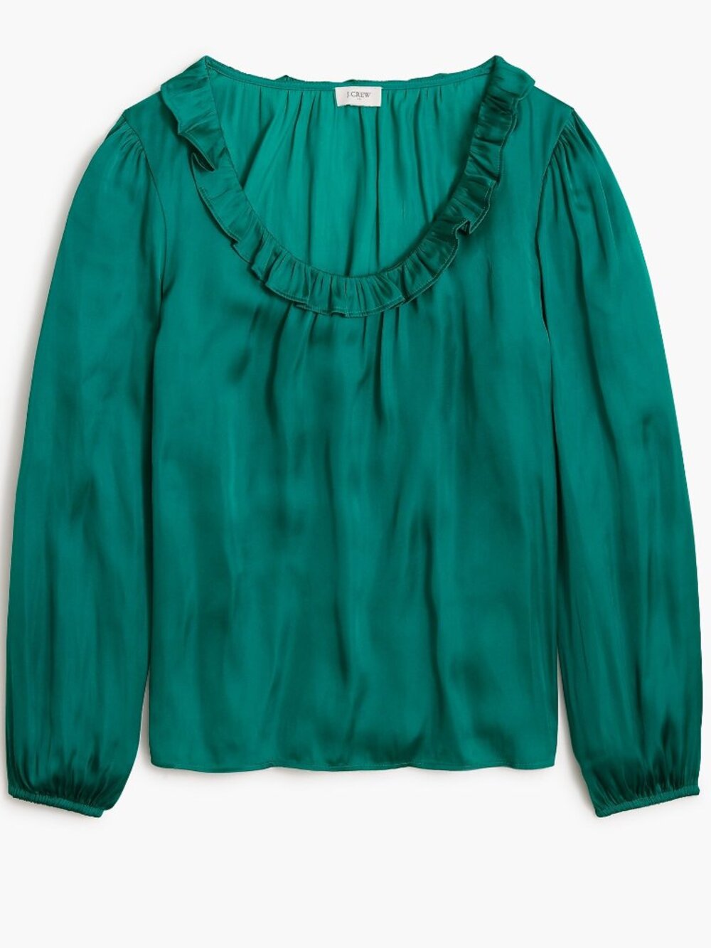 NWT Womens Size Large J. Crew Green Ruffle Scoop Neck Satin Blouse Top NEW